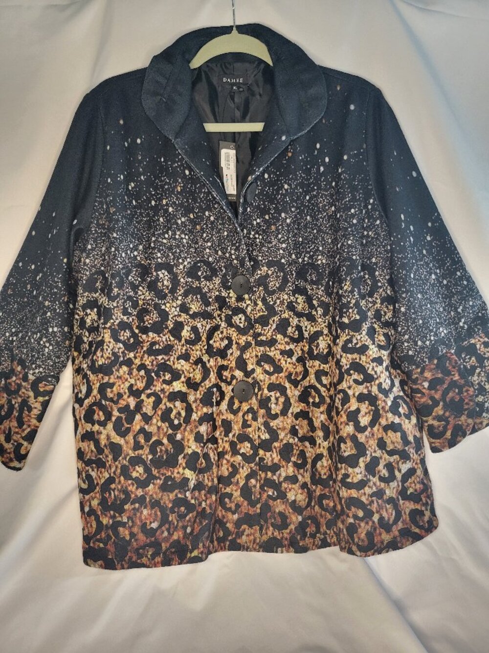 Damee New York Golden Leopard Jacket Womens XL NWT Wired Collar Art to Wear New